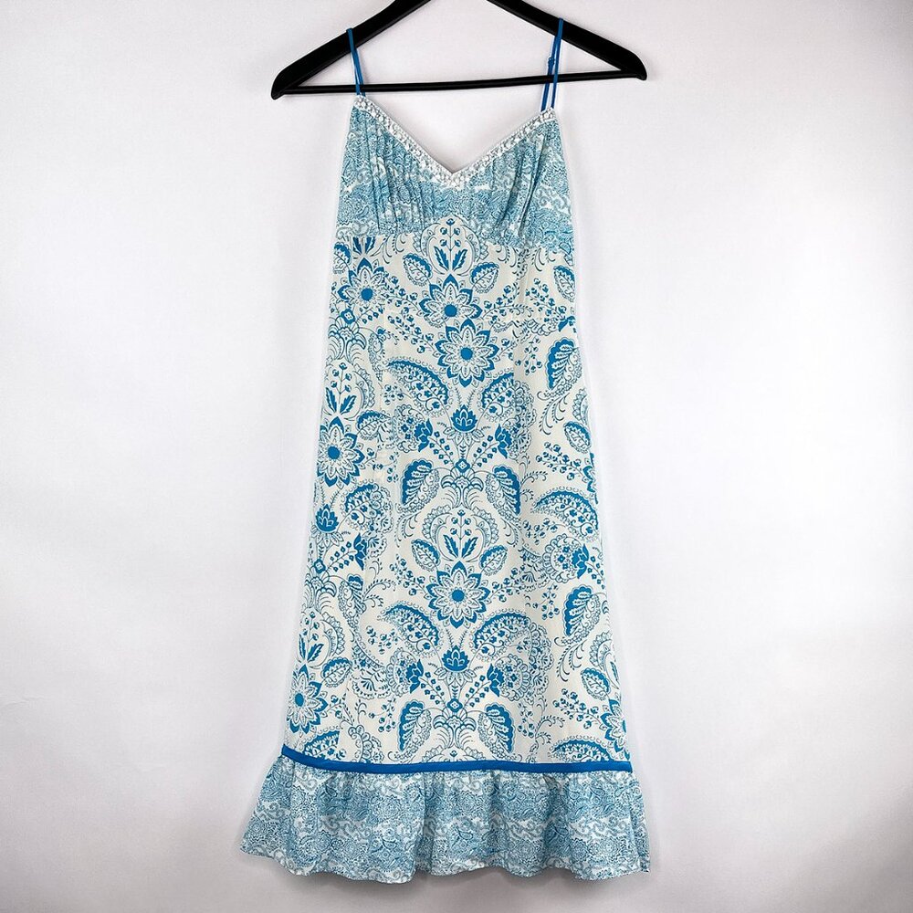 Loft Silk Summer Dress Lined Adjustable Straps Flounce Hem Seashells Size 0
